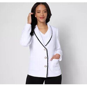 Susan Graver Women Blazer Jacket ~ Sz 4 Tweed Shawl Collar Buttons White A638797